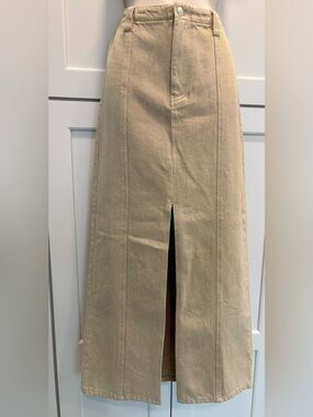 Beige Maxi Skirt with Center Front Slit